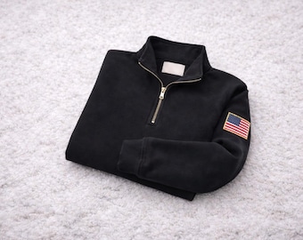 Sudadera con bordado de Epstein de J.E.E., bandera estadounidense bordada en las mangas, cuello alto con cremallera, ropa urbana unisex de gran tamaño.