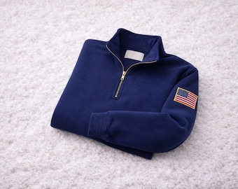 J.E.E. Embroidered Epstein Sweatshirt, American flag embroidery on the sleeves, zip-up stand-up collar, unisex oversized streetwear