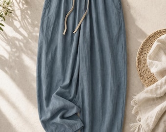 Pantalon pour femme en coton et lin, rétro coréen minimaliste décontracté