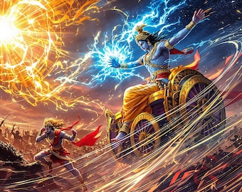Krishna and Arjuna Mahabharata Battle Art | Hindu God Illustration (Digital Download)
