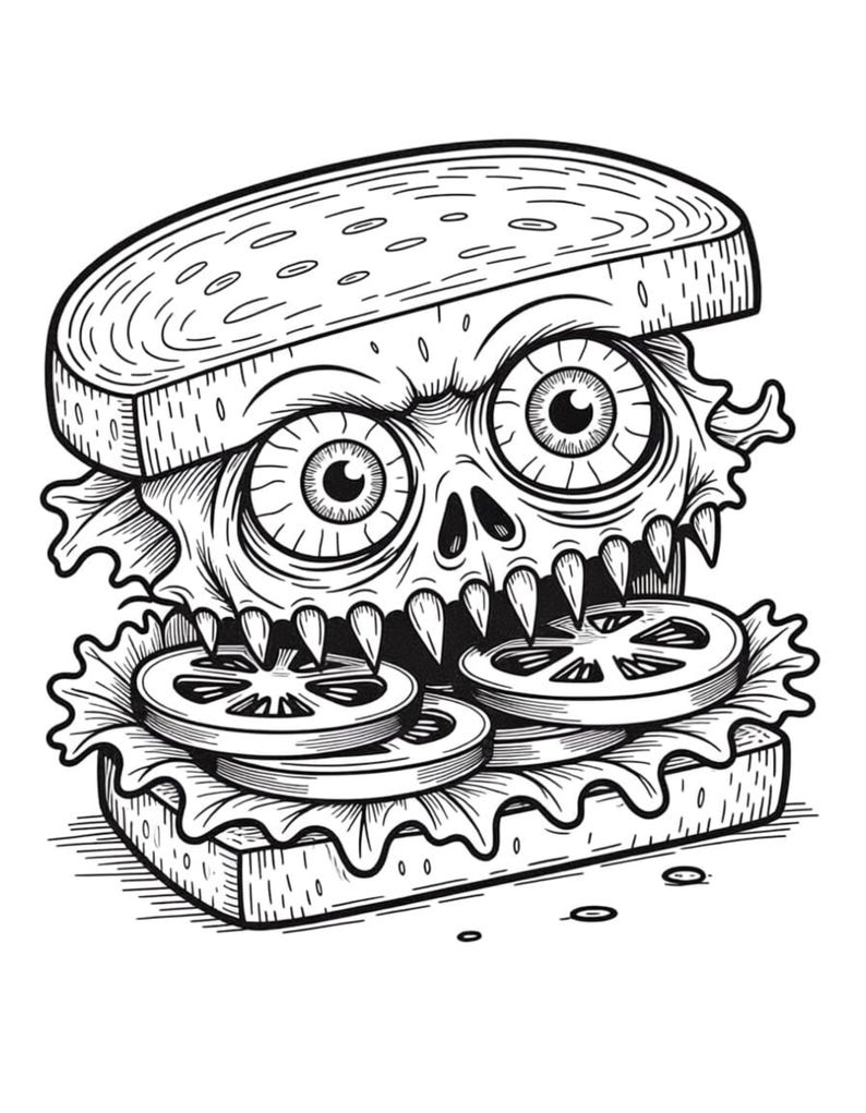 Extreme Horror Food Monster Coloring Pages | Creepy Gore Grotesque ...
