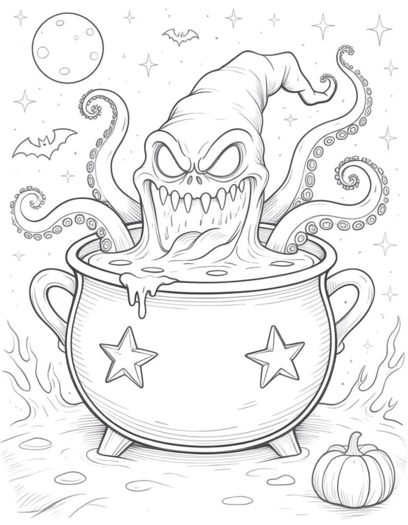 5 Pack Creepy Food Monster Coloring Pages: Funny Scary Printable Book ...