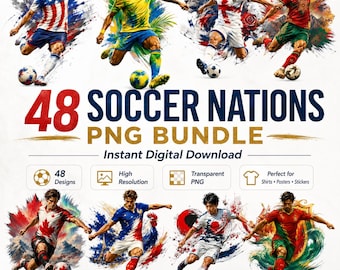 World Cup 2026 PNG Bundle | 48 Countries Soccer Sublimation Clipart | Football Nations Shirt Design Digital Download