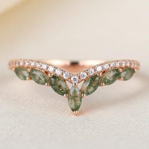 Anel em ziguezague com ágata musgosa • Anel empilhável em prata de lei com zircônia cúbica