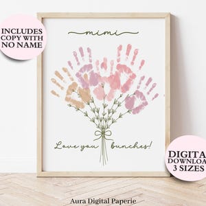Mimi Handabdruck Kunst Bouquet Printable, Mimi Geschenke von Enkelkindern, Love You Bunches Handabdruck Geschenk für Mimi Geburtstag Muttertag Weihnachten