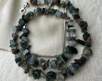 Indian agate chip necklace with 925 sterling silver – natural gemstone necklace