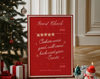 Santa Review Guest Check Print | Funny Note From Santa Wall Art | Christmas Guestcheck Poster | Retro Christmas Wall Art | Santa Note Sign