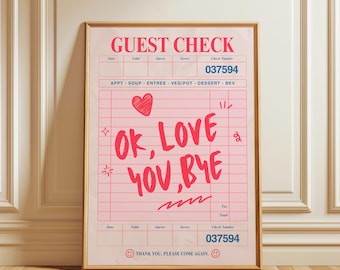 Impresión de Ok Love You Bye / Impresión de Olivia Dean / Arte de cheque de invitado / Póster de cheque de invitado retro / Póster de Olivia Dean / Impresión Y2K / Impresión de cheque de invitado