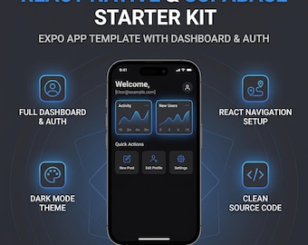 React Native Supabase Starter Kit | Expo App Template | Mobile App Source Code | React Navigation | Dark Mode UI | Digital Download