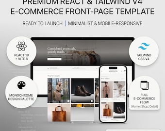 React-E-Commerce-Website-Vorlage | Vite & Tailwind CSS v4 | Modernes Online-Shop-Frontend | UI-Kit-Quellcode | Digitaler Download