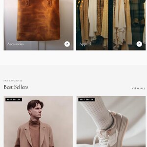 May include: A website landing page for Maison featuring a collection of apparel, footwear, and accessories. The layout includes sections for shop by category, best sellers, and a newsletter signup, showcasing items like a wool overcoat and leather tote.