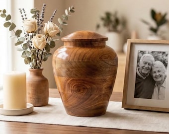 Handcrafted Wooden Cremation Urn for Ashes – Elegant Minimalist Memorial Urn with Natural Wood Grain, Timeless Keepsake Decor