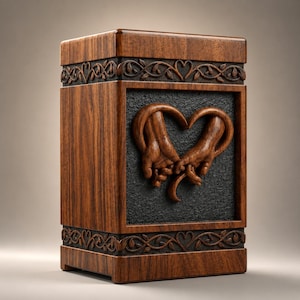 Handgesneden urn van sheeshamhout – gedenkdoos voor eeuwige liefde, crematie-urn