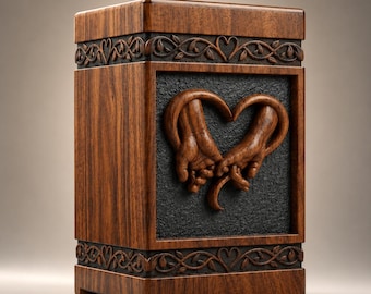Urna de madera de sheesham tallada a mano – Caja conmemorativa de amor eterno, urna para cenizas humanas