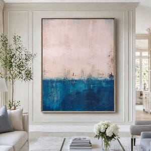 Original Blue and White Textured Abstract Painting, Large Canvas — Mediterranean Noon