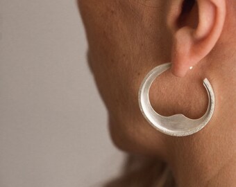 Silver earrings, sterling silver hoops, sterling silver earrings, woman earrings, matte silver, minimalist design, silver jewelery