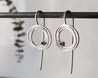 Rhodium Sterling Silver Earrings with Black Diamonds,dangle earrings with Black diamonds,Earrings with diamonds,Handmade Jewelry,design, LIA