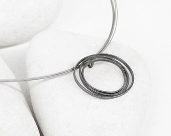 Black silver pendant, Minimalist design, Silver Pendant, Geometric Pendant, Sterling Silver Jewelry, Gift for her