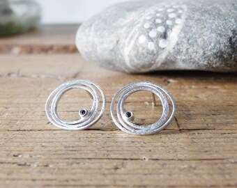 rhodium Sterling Silver Earrings,Black Diamonds,stud Silver earrings,Earrings with genuine black diamonds,Handmade Jewelry,wedding, bridal,