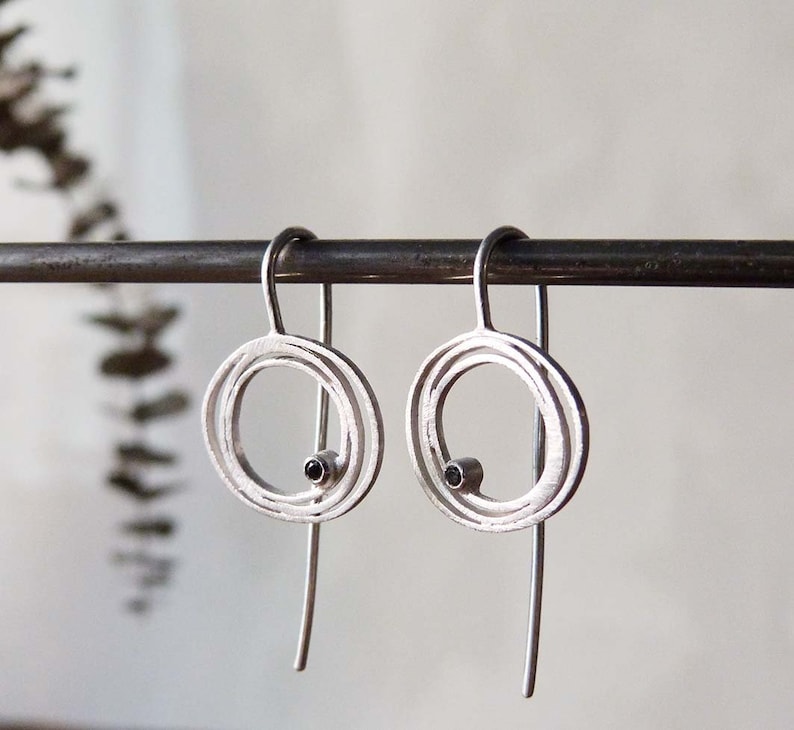LIA Rhodium Sterling Silver Earrings with Black Diamonds,dangle earrings with Black diamonds,Earrings with diamonds,Handmade Jewelry,design