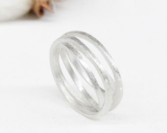 Sterling Silver Ring,4 Intertwined fixed rings,matt Sterling Silver Ring,Wide design ring, wedding ring,Handmade Jewelry, design,Trendy.