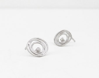 Rhodium Sterling Silver Earrings with genuine Diamonds,Small Silver earrings,Earrings with diamonds,Handmade Jewelry, earrings for women,