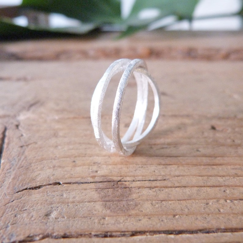 Sterling Silver Ring,3 Intertwined fixed rings,matt silver ring,Wide design ring,Handmade Jewelry,Trendy,wedding ring,engagement ring,boho