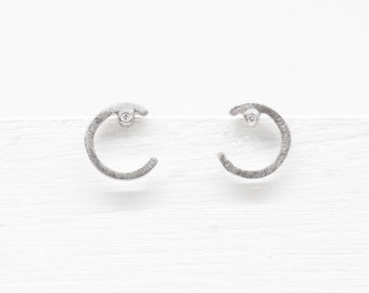 Small silver and diamond earrings ANTHEA, Small earrings, Silver and diamond earrings, Woman earrings, Silver and diamond handmade earrings
