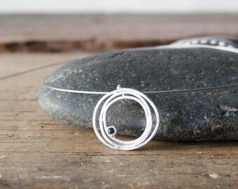 Mini Sterling silver pendant with black diamond, rhodium silver pendant,Black diamond,Pendant with diamond,Handmade pendant, minimalist,lia