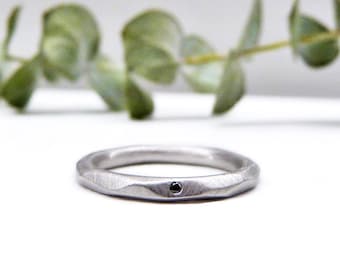 Rhodium Sterling Silver Facet Ring with black Diamond,wedding band,Ring for wedding,Black Diamond Wedding Band,engagement Ring design.