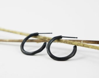 Silver hoop earrings, sterling silver earrings, women's hoops, oxidized silver hoops, boho style earrings, handmade earrings, silver jewelry