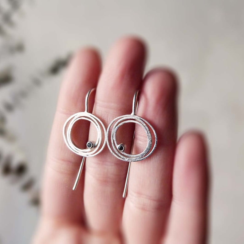 LIA Rhodium Sterling Silver Earrings with Black Diamonds,dangle earrings with Black diamonds,Earrings with diamonds,Handmade Jewelry,design