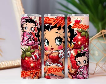 Retro Strawberry Girl Tumbler Wrap: Kawaii Cartoon Design (PNG Digital Download)