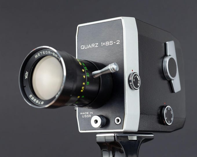 Featured listing image: Soviet Quarz 1x8S-2 8mm Movie Camera – Meteor 8M-1 f1.8 Lens – Cold War USSR Film Camera – Working Motor – Vintage Cine