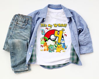 Custom Year Electric Yellow Mouse Birthday Shirt, Personalized Anime Cartoon  Tee, Unisex Kids Shirt, Cute Kids Birthday Tee, Birthday Gift