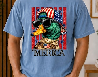 Comfort Colors Mallard Duck Patriotic T-Shirt, Funny Merica American Flag  Shirt, Funny Merica Duck Shirt, Patriotic Duck T Shirt