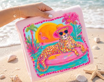 Retro Leopard Pool Float Summer Beach Shirt, Tropical Vibes Tee, Summer Leopard Beach Shirt, Preppy Summer T-shirt, Extra Leopar Girls Tee