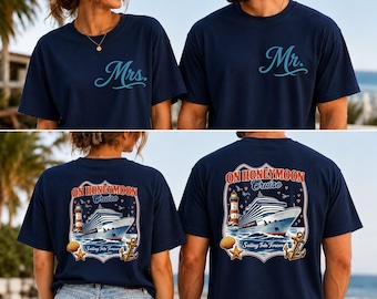Comfort Colors Mr Mrs Honeymoon Cruise Couple Shirts, Sailing Into Forever T-shirt, Romantic Vacation Gift Matching Cruise Vacation Tee