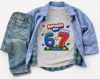 Birthday Boy Lego Style T shirt, Building Blocks 7th Birthday Shirt, Level Up Birthday Shirt, Gamer Birthday Party Tee, Birthfay Gift