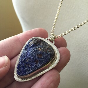 Azurite Druzy Specimen Pendant Sterling Silver Rolo Chain Necklace image 3