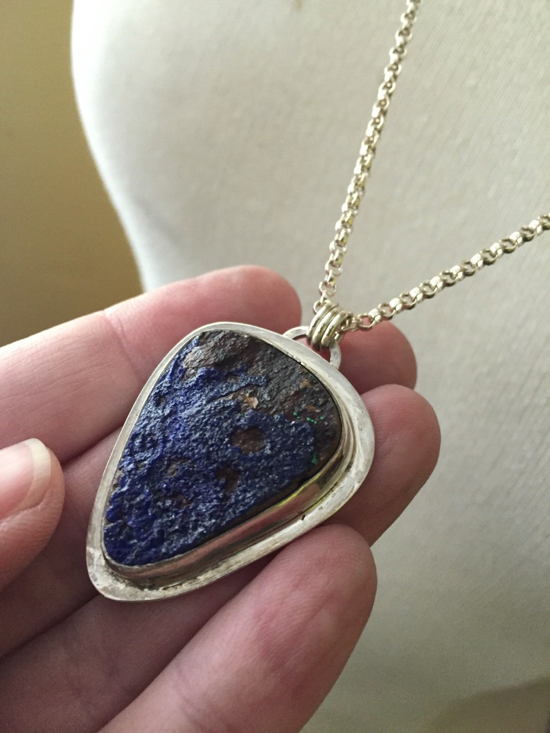 Azurite Druzy Specimen Pendant Sterling Silver Rolo Chain Necklace image 3