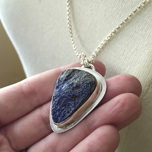 Azurite Druzy Specimen Pendant Sterling Silver Rolo Chain Necklace image 1