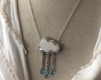 Rain cloud Necklace Howlite Blue Topaz Sterling Silver Artisan Jewelry