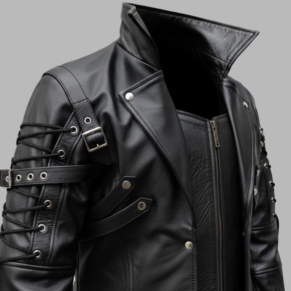 Genuine Black Leather Trench Coat | Gothic Steampunk Duster