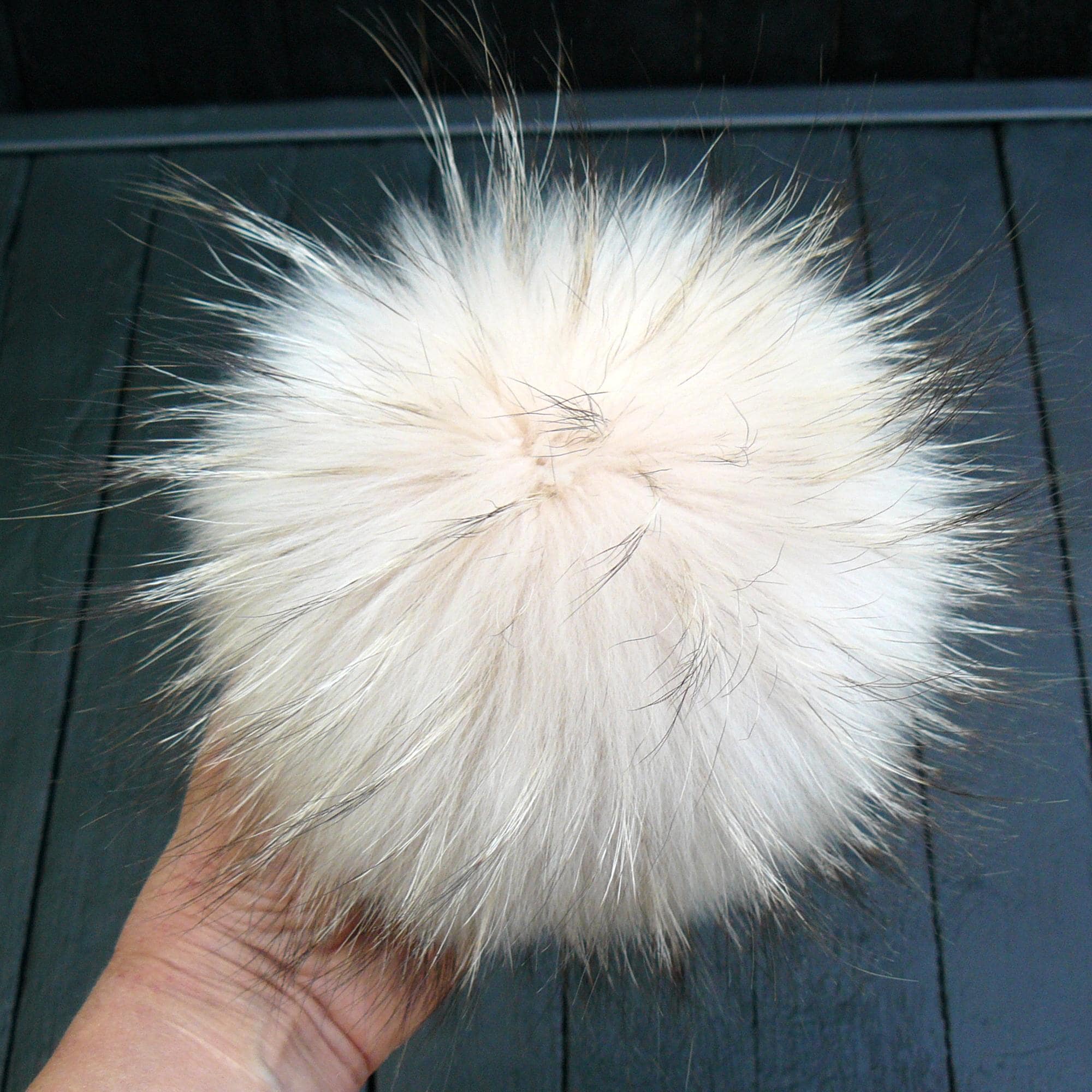 Vintage Fluffy Pom Pom Hat in White with Brown and Cream Accents Cable Knit Fur Pom Hat, Timber – SpearmintLOVE main image 3