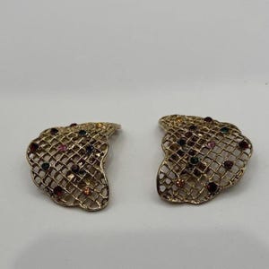Fermagli per scarpe vintage con strass multipli in metallo dorato EUC firmati Spat