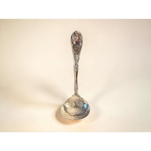 Cuchara de azúcar con forma de concha, chapada en plata, con diseño de uvas antiguas de Wm A Rogers, modelo A1 de 1904.