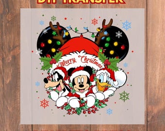 Disney Merry Christmas DTF Transfer Mickey Christmas DTF Iron on Decal Ready to Press DTF Transfer Direct to Film Transfer