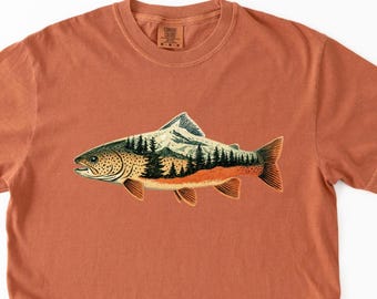 Bluza z abstrakcyjnym nadrukiem Trout Row, wyjątkowa koszulka do wędkarstwa muchowego dla niego i dla niej