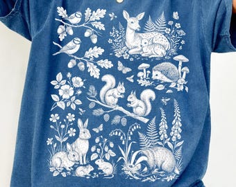 Comfort Colors Forest Animal Shirt, Retro Animal Tee Shirt, Cute Forest Life Tee, Handmade Forest Wildlife Tee